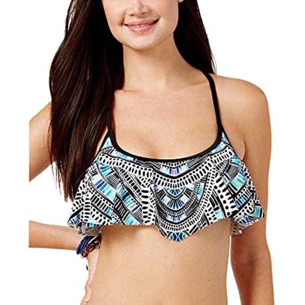 NWT California Waves Sea Glass XL Flounced Racerback Bikini Swim Top #96019