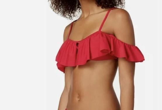 NWT California Waves Red XL Flounced Racerback Bikini Swim Top #96029