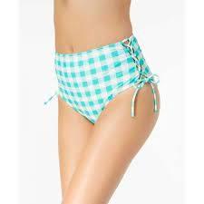 NWT California Waves Checkered Mint S High-Waisted Bikini Swim Bottoms #96030