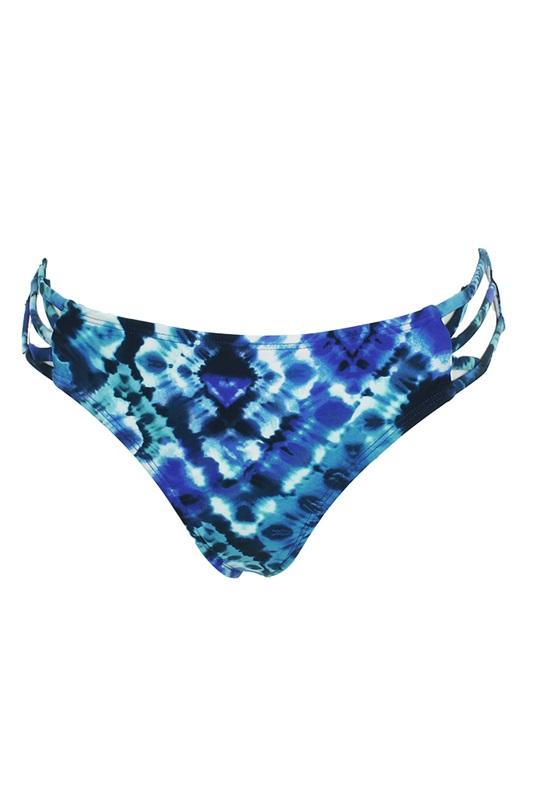 NWT California Waves Blue Tie-Dye XS Strappy Cheeky Bikini Swim Bottoms #96047