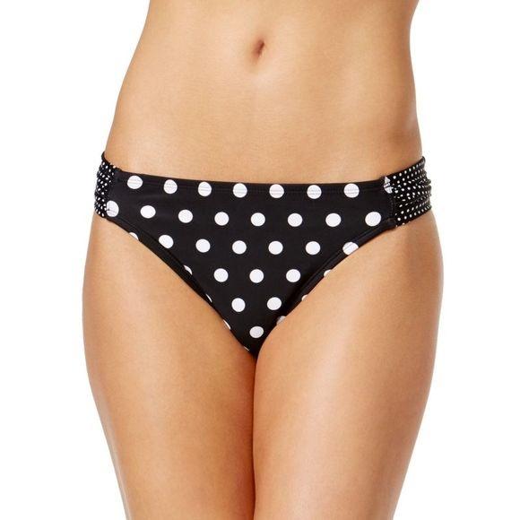 NWT California Waves Black Polka Dot XS Cheeky Bikini Swim Bottoms #96072