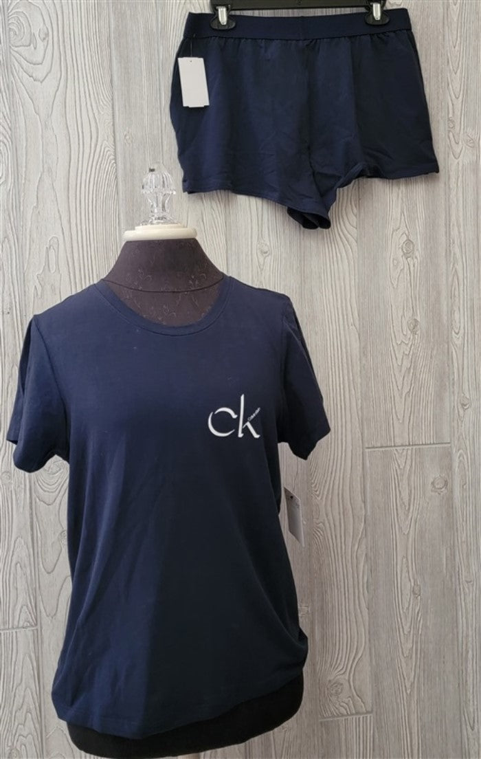 New Calvin Klein XL 2-Piece Solid Refresh Short Sleeve Shorts PJ Set Navy #96088