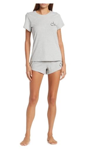 New Calvin Klein LG 2-Piece Solid Refresh Short Sleeve Shorts PJ Set Gray #96090