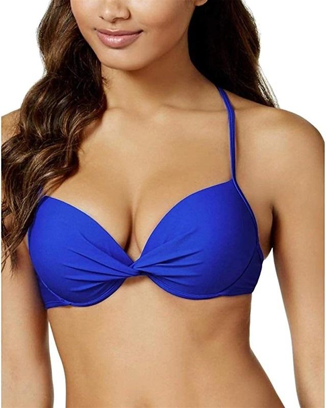 NWOT California Waves Blue D/DD Cup Strappy Underwired Bikini Swim Top #96171