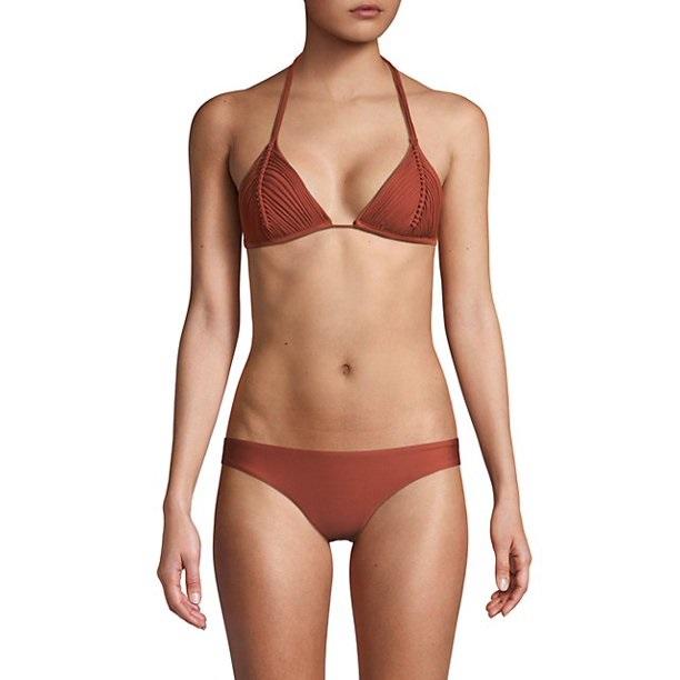 NWOT PIlyq Isla Brown M Halter Braided Cheeky Bikini Swim Set #96183