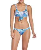 NWT PIlyq Palmas Blue Palm Halter Knot Cheeky Bikini Swim Set #96193