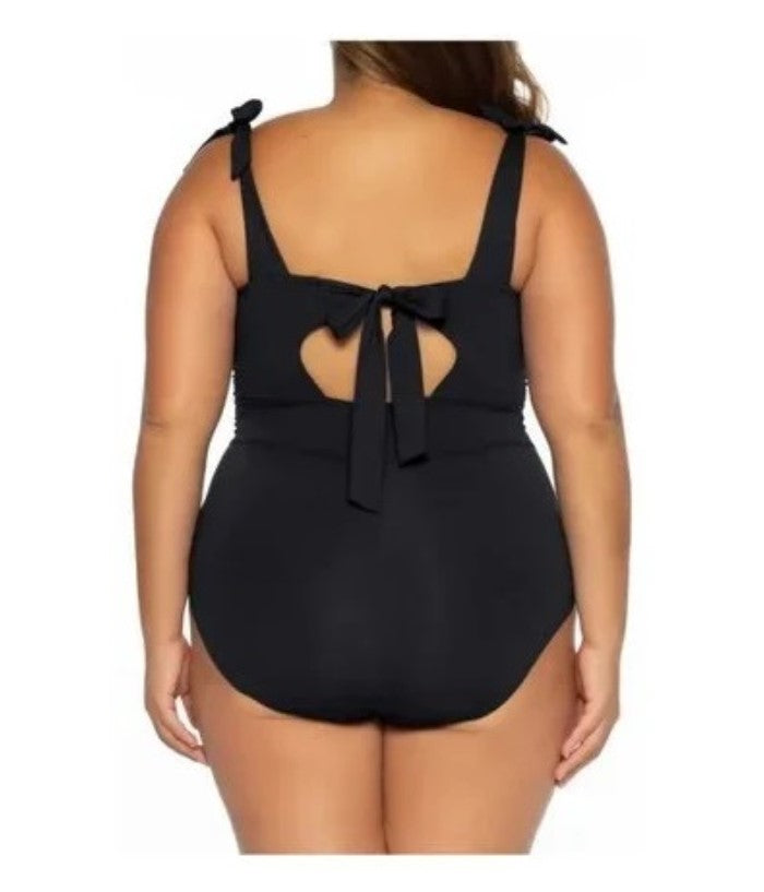 NWT BECCA 2X Color Code Tie Strap One-Piece Swimsuit 6581407 Black #96333