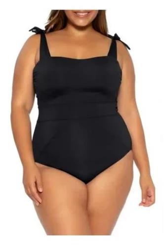 NWT BECCA 2X Color Code Tie Strap One-Piece Swimsuit 6581407 Black #96333