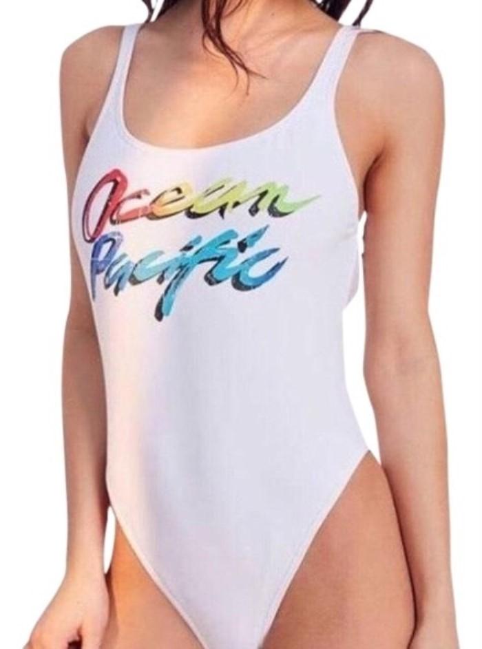 New Urban Outfitters LG Ocean Pacific Retro Logo White One-Piece Swimsuit #96365