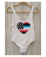 New Urban Outfitters M Out from Under Stars & Stripes Heart White Swimsuit 96367