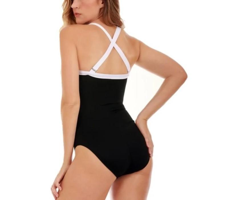 NWT INSTANTFIGURE 10 Compression Two-Tone Black & White One Piece Swimsuit 96369