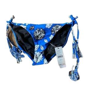 NWT Pilyq Blue Poppy Side Tie Cheeky M Tassel Bikini Swim Bottoms #96487