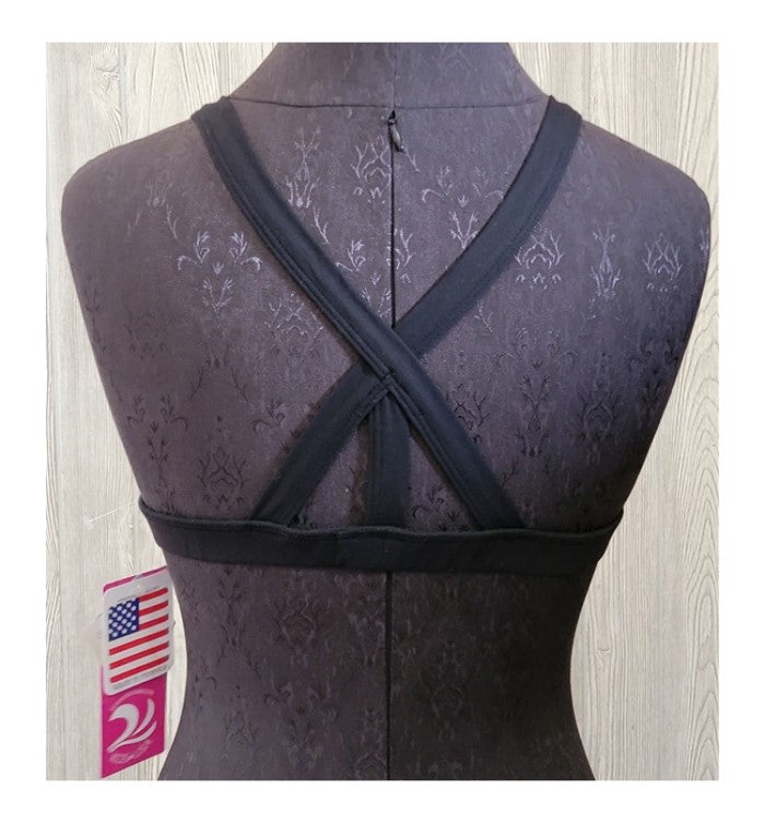 NWT Kos USA XL High Performance Racerback Yoga Dance Sports Bra 8363 Black 96514