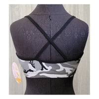 NWT Kos USA M Cross Back Dance Yoga Low-Impact Sports Bra 674 B/W Camo #96516