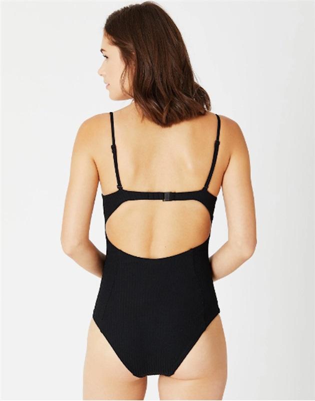 NWT Onia M Belle Ribbed 1PC Swimsuit Black Ribbed 96588