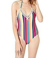 NWT California Sunshine Multicolor Striped M Open-back One-piece Swimsuit #96610