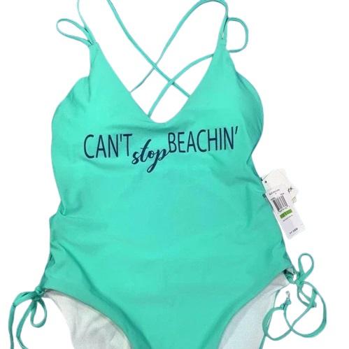 NWT BeachLingo Can't Stop Beachin' Teal Open-Back One-Piece Swimsuit #96621