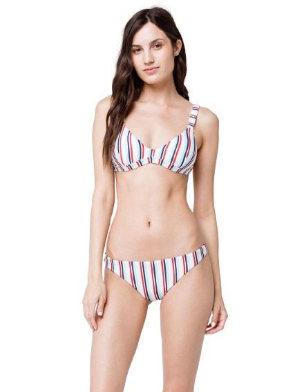 NWT Full Tilt Textured Striped Triangle Cheeky Bikini Swim Set #96627