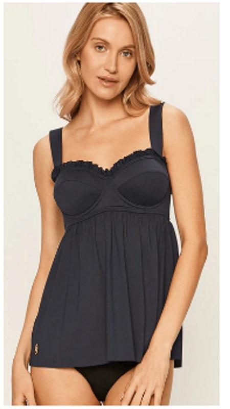 NWT Michael Kors SM NAVY Iconic Solids Ruffled Babydoll Tankini Swim Top 96645