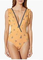 NWT Anne Cole 10 Yellow Flounce V Neck One Piece Swimsuit 96646