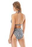 NWT MICHAEL KORS 10 CHAIN RING HALTER 1PC SWIMSUIT GRAPHIC LEOPARD 96697