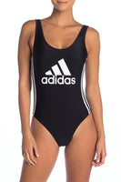 NWOT Adidas Black Logo SM Open-Back Sports One-Piece Swimsuit #96703
