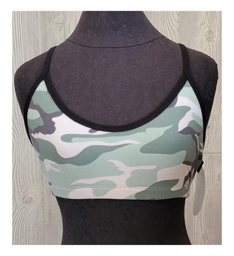 NWT Kos USA L Cross Back Dance Yoga Low-Impact Sports Bra 674 Green Camo #96705