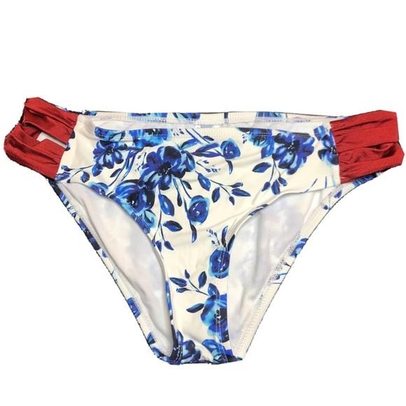 NWT Antonio Melani Indigo Garden SZ 14 Side-Tab Bikini Swim Bottoms #96739