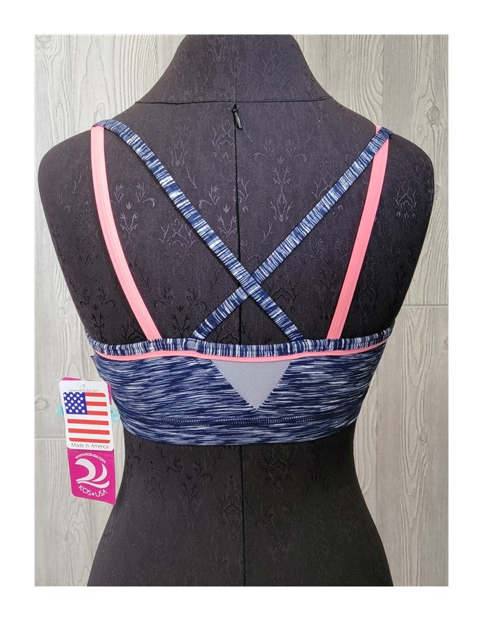 NWT Kos USA M Strappy Med-Impact Yoga Dance Sports Bra 8604 Blue Orange #96771