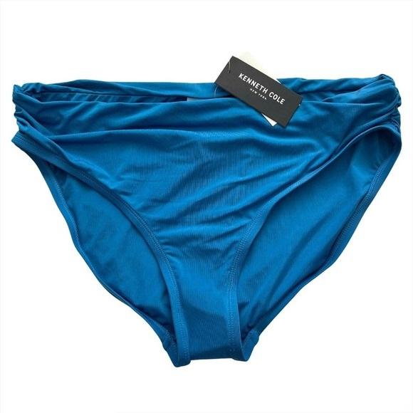 NWT Kenneth Cole No Boundaries Blue Ruched Bikini Swim Bottoms #96804