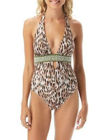 NWT Vince Camuto Cruse Animal Print SZ 10 V-Neck One-Piece Swimsuit #96849
