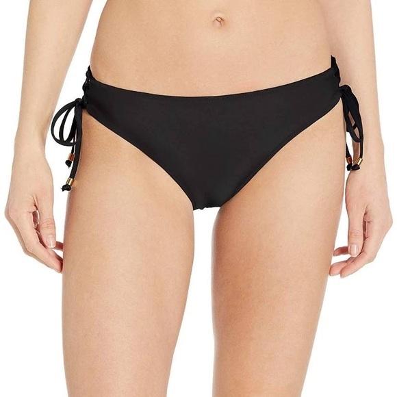 NWOT Ella Moss Solid Black S Side-Tie Cheeky Bikini Swim Bottoms #96853