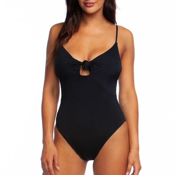 NWT Trina Turk 6 BLACK Tie Front HIGH LEG 1pc Swimsuit 96858