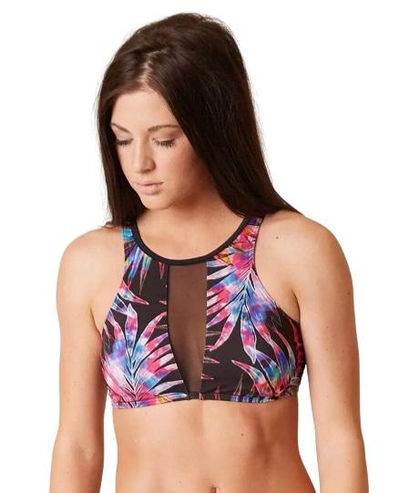 NWT BeachLingo Feathered Palm S High-Neck Mesh Bikini Swim Top #96876