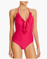 NWT Shoshanna 6 Lattice Ruffle 1PC Swimsuit Pink 96894