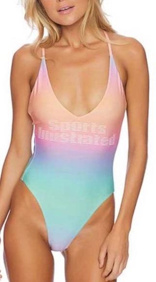 NWT Sports Illustrated Rainbow Plunge SZ 10 One-Piece Swimsuit #96898