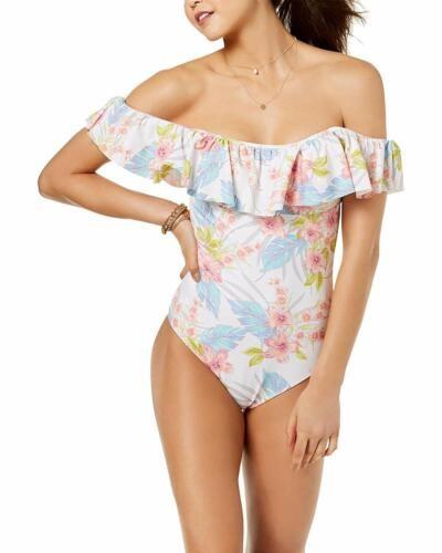 NWT Raisins White Floral Flounced Strapless One-Piece Swimsuit #