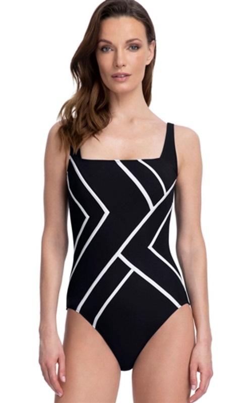 NWT Gottex Essentials 6 Mirage Blue Square Neck High Back 1PC Swimsuit 96932