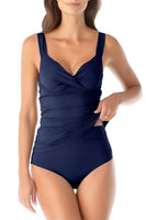 NWT Anne Cole 38D 36DD BLUE Twist-Front Ruched Tankini Swim Top 96958