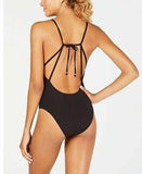 NWOT Lucky Brand Black Shoreline XS Textured One-Piece Swimsuit #96962