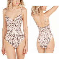 NWT What We Wore M Danielle Belted 1PC Tortoise Print Swimsuit 96980