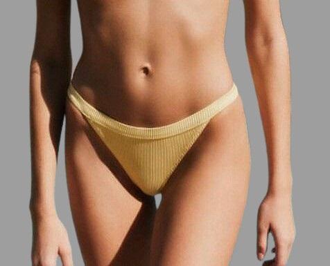 NWT Pacsun Ribbed Yellow S Banded Cheeky Bikini Swim Bottoms #