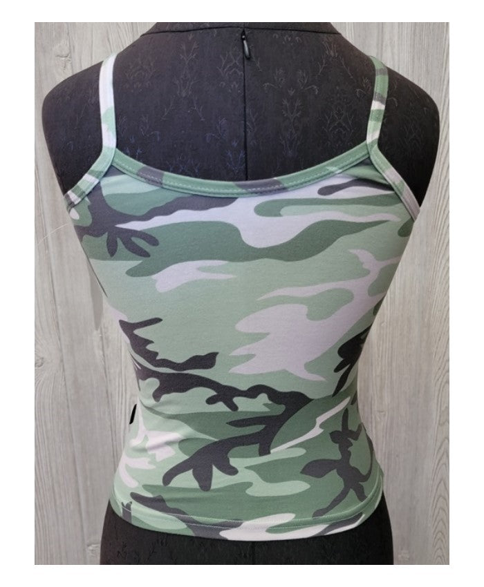 NWT Kos USA S Low-Impact Compression Dance Sports Camisole 160 Green Camo #97110