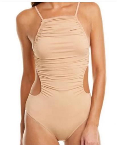 NWOT What We Wore M Liv Ruched Peach Swimsuit 1Pc 97134