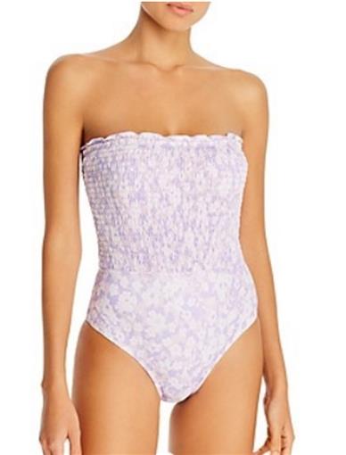 NWT Peony 10 Floral purple Strapless Smocked 1pc Swimsuit 97141