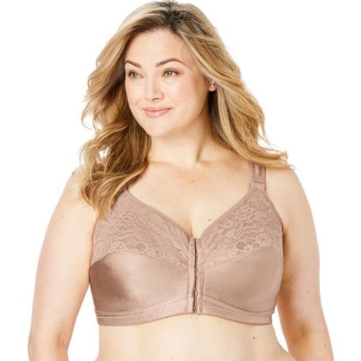 PO Comfort Choice 38C Soft Cup Lace Front Hook Bra Easy Enhancer Beige 97173