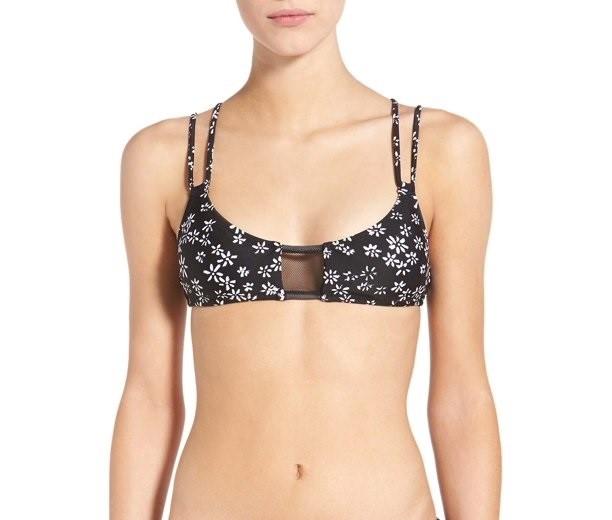 NWOT Volcom Untamed Hearts XL Black Floral Racerback Bikini Swim Top #97194