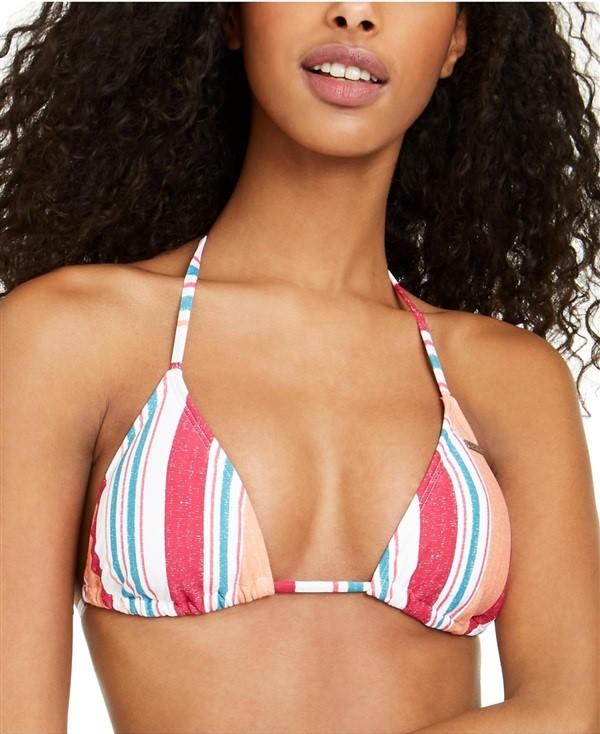 NWT Roxy Striped Triangle M Halter Multicolor Bikini Swim Top #97210