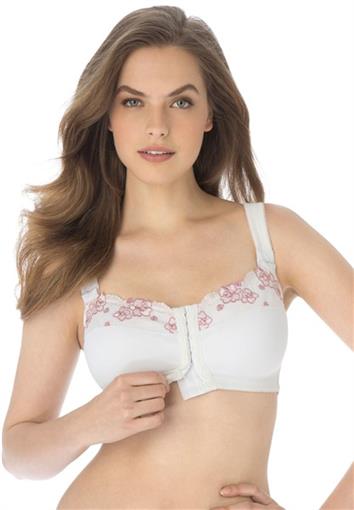 NEW Comfort Choice 54B Embroidered Posture Bra White Floral Front Close #97216
