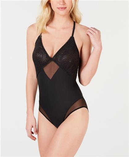 NWT Calvin Klein SM Perfectly Fit Geo Lace Bodysuit QF5170 Black 97253